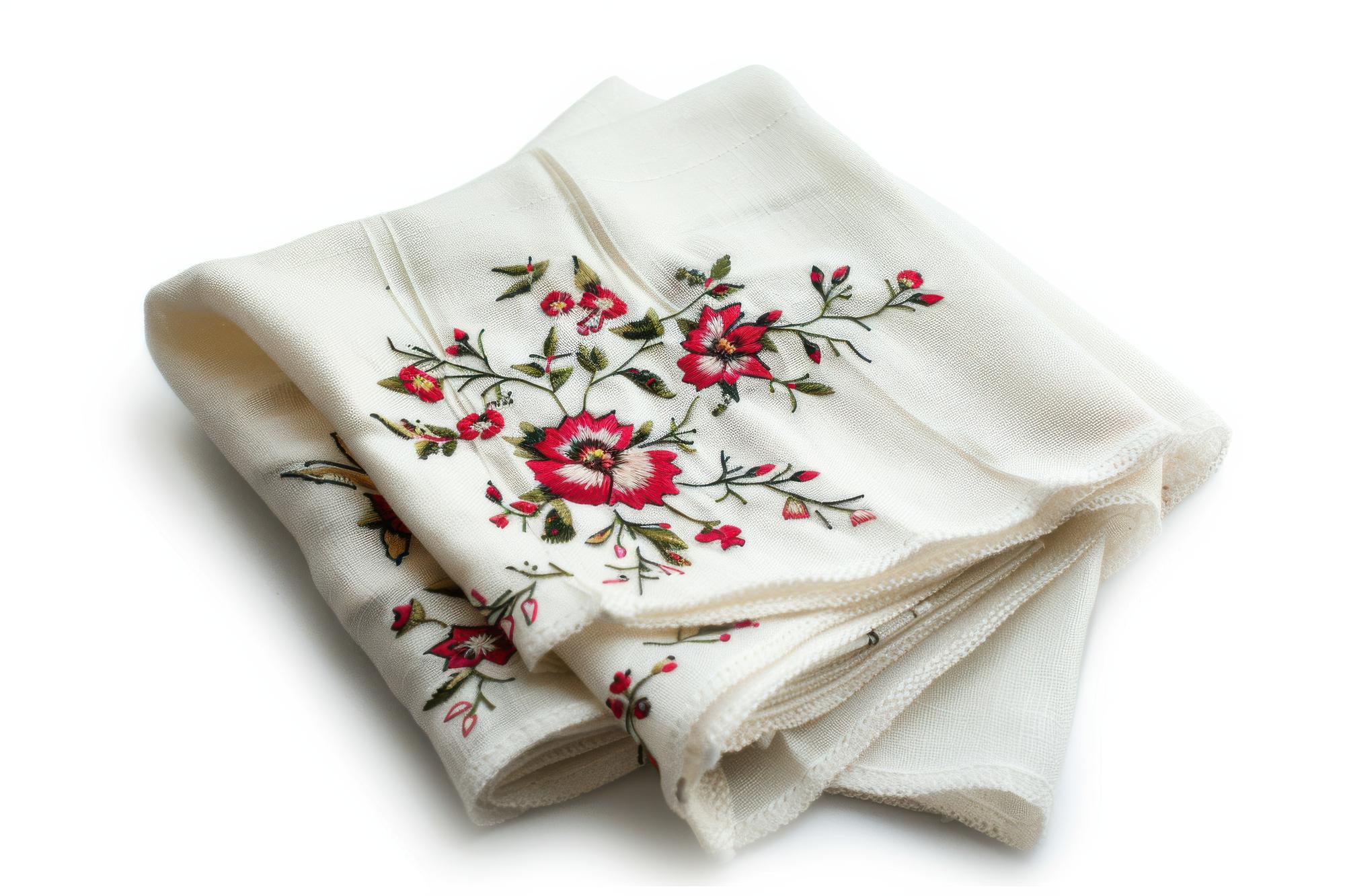 Embroidered linen napkin with simple motif